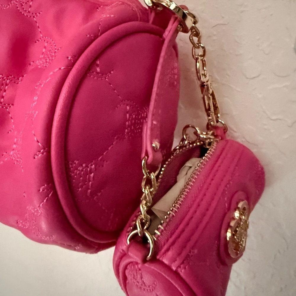 Juicy Couture Bright Fuchsia Quilted Heart Logo Shoulder Bag - Picture 3 of 7